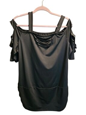 Black Cold-Shoulder Tunic Top with Cutout Detail, Sz 2X